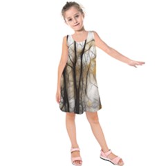 Fall Forest Artistic Background Kids  Sleeveless Dress