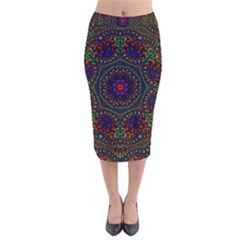 Rainbow Kaleidoscope Velvet Midi Pencil Skirt by Nexatart