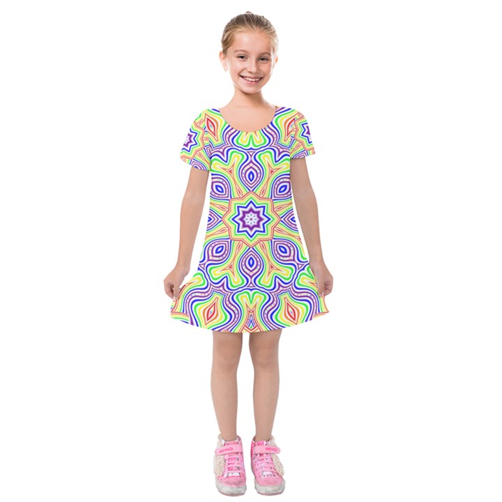 Rainbow Kaleidoscope Kids  Short Sleeve Velvet Dress