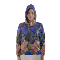 Background With Color Kindergarten Tiles Hooded Wind Breaker (women) by Nexatart