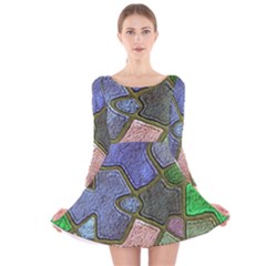 Background With Color Kindergarten Tiles Long Sleeve Velvet Skater Dress by Nexatart