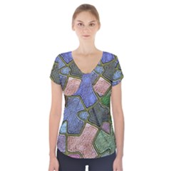 Background With Color Kindergarten Tiles Short Sleeve Front Detail Top by Nexatart