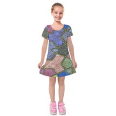 Background With Color Kindergarten Tiles Kids  Short Sleeve Velvet Dress