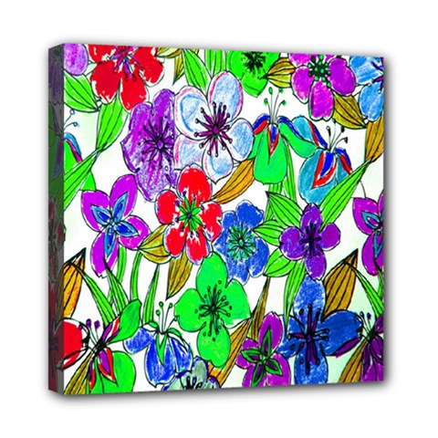 Background Of Hand Drawn Flowers With Green Hues Mini Canvas 8  X 8  by Nexatart