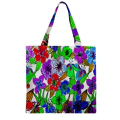 Background Of Hand Drawn Flowers With Green Hues Zipper Grocery Tote Bag by Nexatart