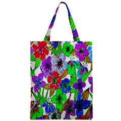 Background Of Hand Drawn Flowers With Green Hues Zipper Classic Tote Bag by Nexatart