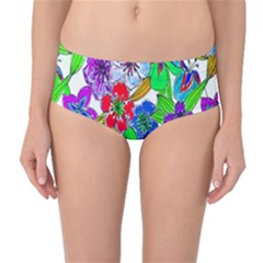 Background Of Hand Drawn Flowers With Green Hues Mid-waist Bikini Bottoms by Nexatart