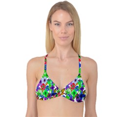 Background Of Hand Drawn Flowers With Green Hues Reversible Tri Bikini Top by Nexatart