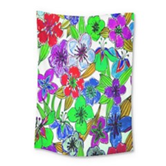 Background Of Hand Drawn Flowers With Green Hues Small Tapestry