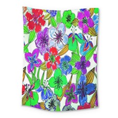 Background Of Hand Drawn Flowers With Green Hues Medium Tapestry