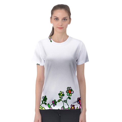 Floral Border Cartoon Flower Doodle Women s Sport Mesh Tee by Nexatart