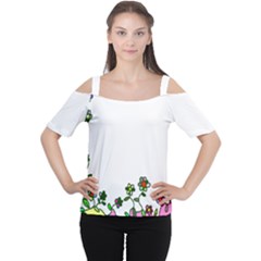 Floral Border Cartoon Flower Doodle Women s Cutout Shoulder Tee