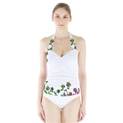 Floral Border Cartoon Flower Doodle Halter Swimsuit by Nexatart