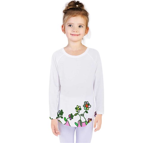 Floral Border Cartoon Flower Doodle Kids  Long Sleeve Tee by Nexatart