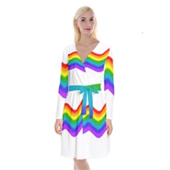 Watercolour Rainbow Colours Long Sleeve Velvet Front Wrap Dress by Nexatart