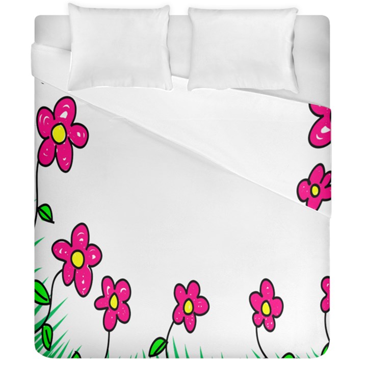 Floral Doodle Flower Border Cartoon Duvet Cover Double Side (California King Size)