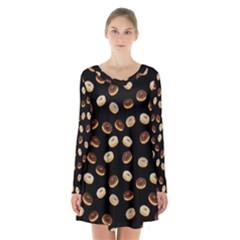 Donuts Pattern Long Sleeve Velvet V-neck Dress by Valentinaart