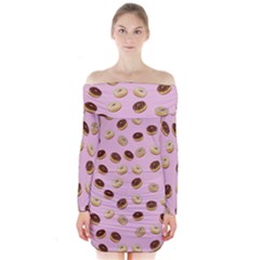 Donuts Pattern Long Sleeve Off Shoulder Dress by Valentinaart