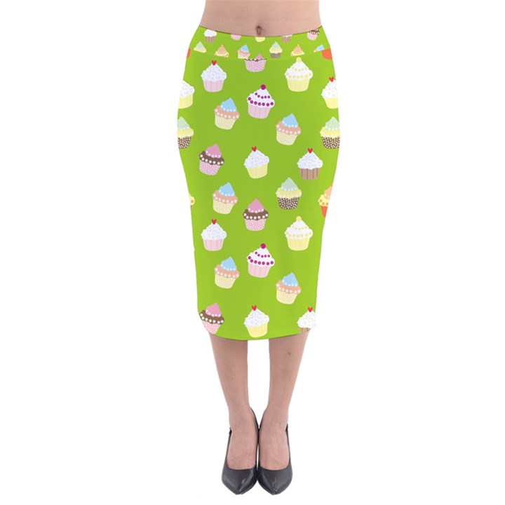 Cupcakes pattern Velvet Midi Pencil Skirt