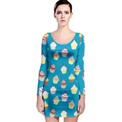 Cupcakes Pattern Long Sleeve Bodycon Dress