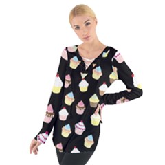 Cupcakes Pattern Women s Tie Up Tee by Valentinaart