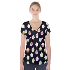 Cupcakes Pattern Short Sleeve Front Detail Top by Valentinaart