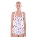 Cupcakes pattern Boyleg Halter Swimsuit  View1