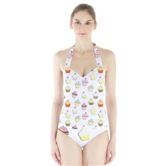 Cupcakes Pattern Halter Swimsuit by Valentinaart