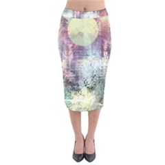 Frosty Pale Moon Velvet Midi Pencil Skirt by digitaldivadesigns