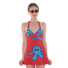 Creature Forms Funny Monster Comic Halter Swimsuit Dress by Nexatart