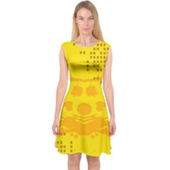 Texture Yellow Abstract Background Capsleeve Midi Dress by Nexatart