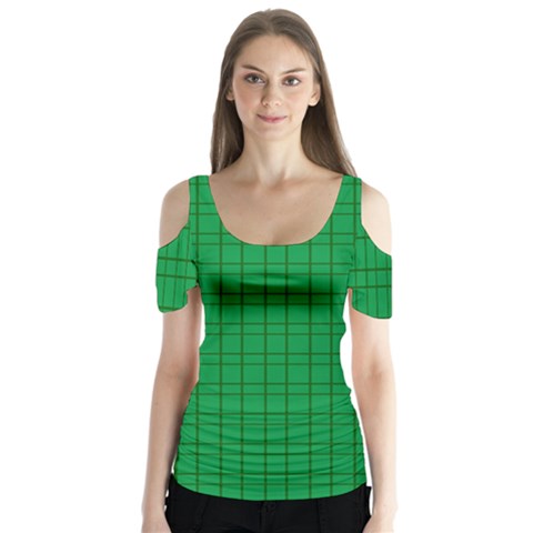 Pattern Green Background Lines Butterfly Sleeve Cutout Tee  by Nexatart