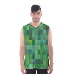 Green Blocks Pattern Backdrop Men s Basketball Tank Top by Nexatart