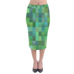 Green Blocks Pattern Backdrop Velvet Midi Pencil Skirt