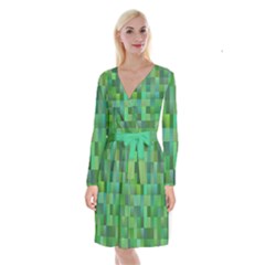 Green Blocks Pattern Backdrop Long Sleeve Velvet Front Wrap Dress by Nexatart