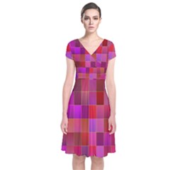 Shapes Abstract Pink Short Sleeve Front Wrap Dress by Nexatart