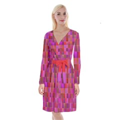 Shapes Abstract Pink Long Sleeve Velvet Front Wrap Dress