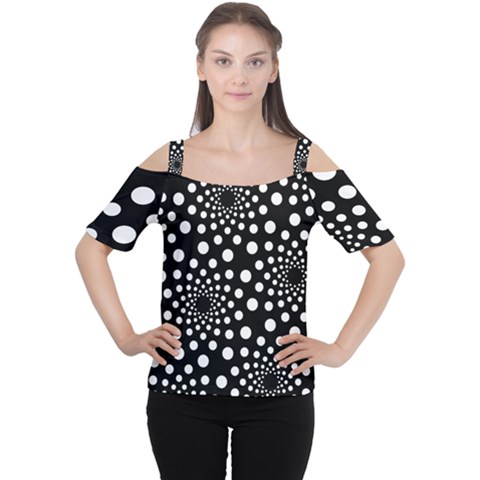 Dot Dots Round Black And White Women s Cutout Shoulder Tee by Nexatart