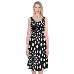 Dot Dots Round Black And White Midi Sleeveless Dress by Nexatart