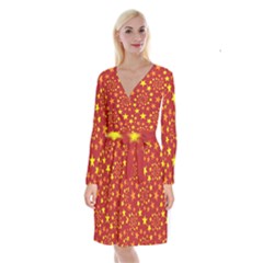 Star Stars Pattern Design Long Sleeve Velvet Front Wrap Dress