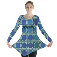 Circles Abstract Blue Pattern Long Sleeve Tunic  by Nexatart