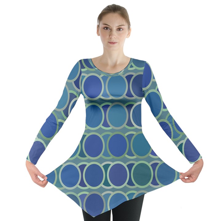 Circles Abstract Blue Pattern Long Sleeve Tunic 