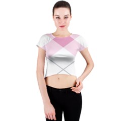 Tablecloth Stripes Diamonds Pink Crew Neck Crop Top by Nexatart