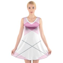 Tablecloth Stripes Diamonds Pink V-neck Sleeveless Skater Dress by Nexatart