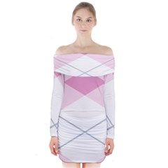 Tablecloth Stripes Diamonds Pink Long Sleeve Off Shoulder Dress by Nexatart