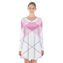 Tablecloth Stripes Diamonds Pink Long Sleeve Velvet V-neck Dress