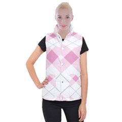 Tablecloth Stripes Diamonds Pink Women s Button Up Puffer Vest