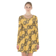 Abstract Shapes Links Design Long Sleeve Velvet V-neck Dress