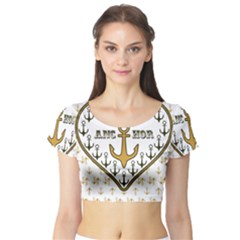 Anchor Heart Short Sleeve Crop Top (tight Fit) by Nexatart