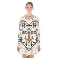 Anchor Heart Long Sleeve Velvet V-neck Dress